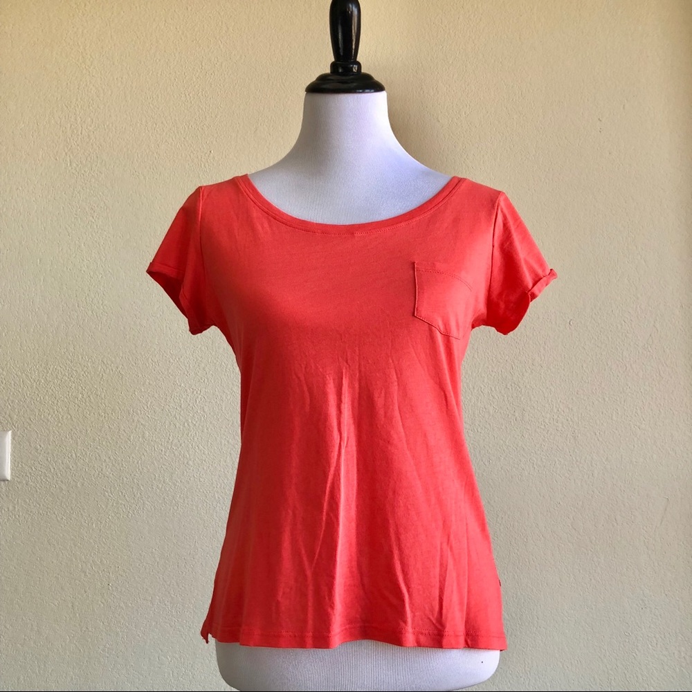 Cuffed Scoop Neck Tshirt in  Living Coral